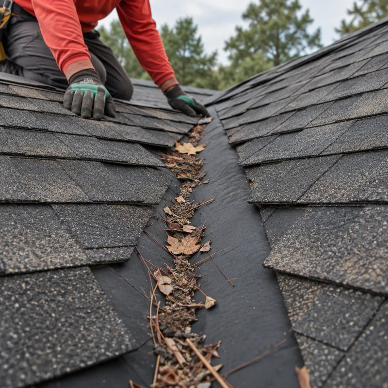 Asphalt shingle roof valley with underlayment and clean shingle lines